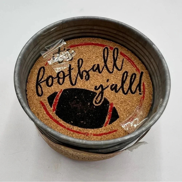 “It’s Football Y’all” Mason Jar Lid COASTER Set Absorbent Cork‎ Lining Red/Black - Picture 2 of 5